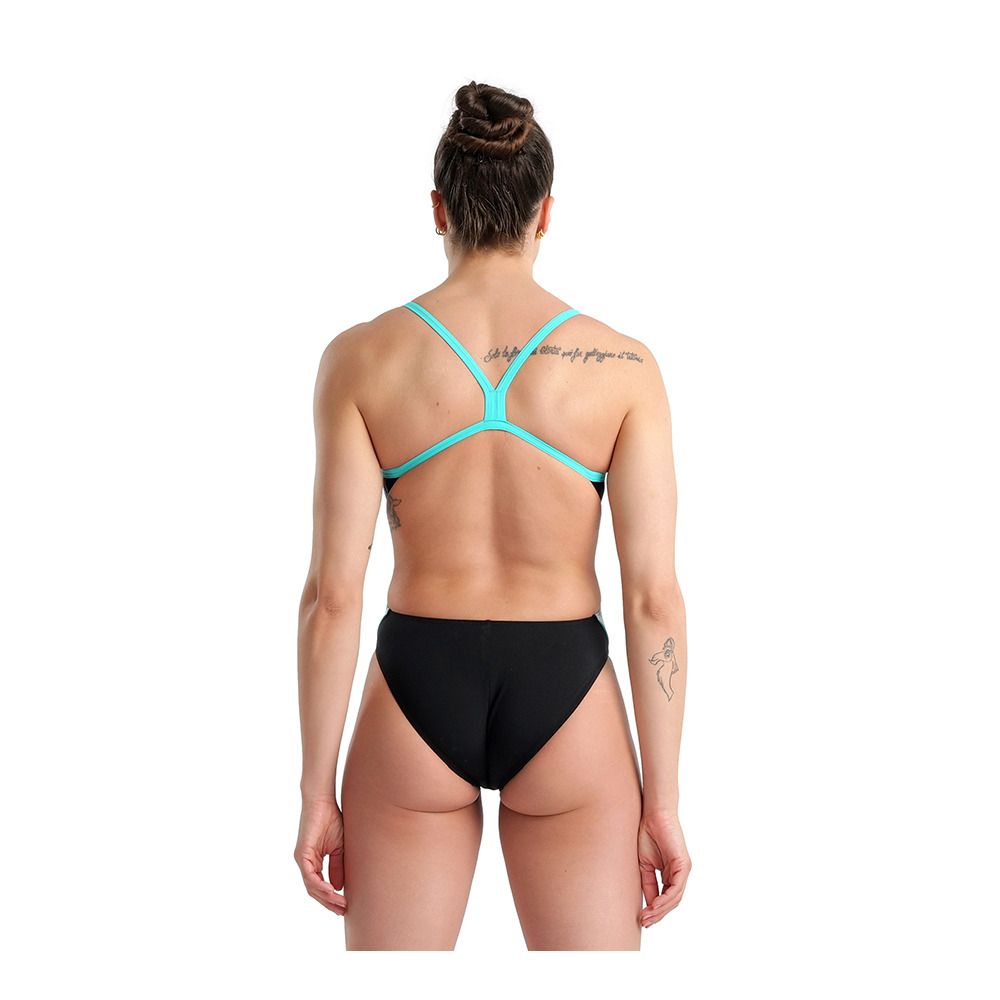 Arena ICONS CHALLENGE BACK LOGO - Maillot de bain 1 pièce Femme black/white/blue diamond