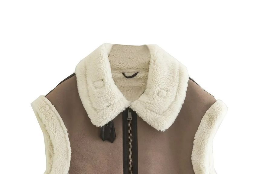 Avauntgardo - Vest met rits en contrasterende imitatiebont