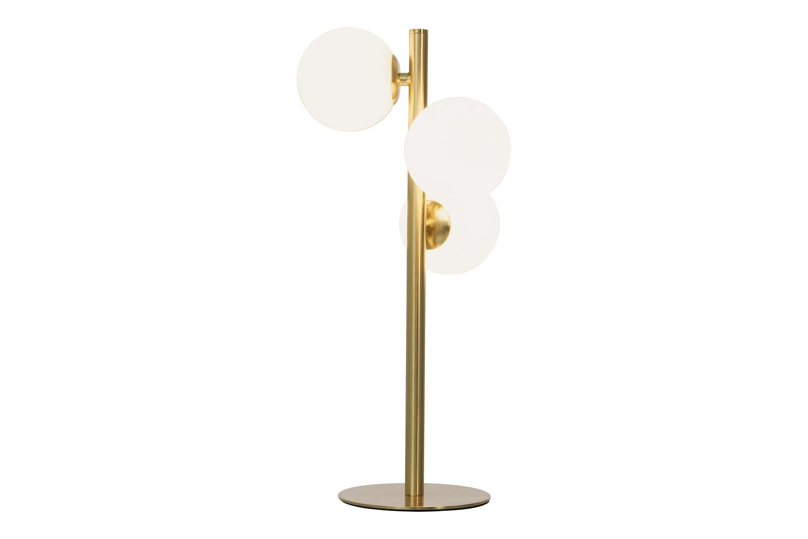 Molekyl bordlampe Matt messing med opalhvite glass.