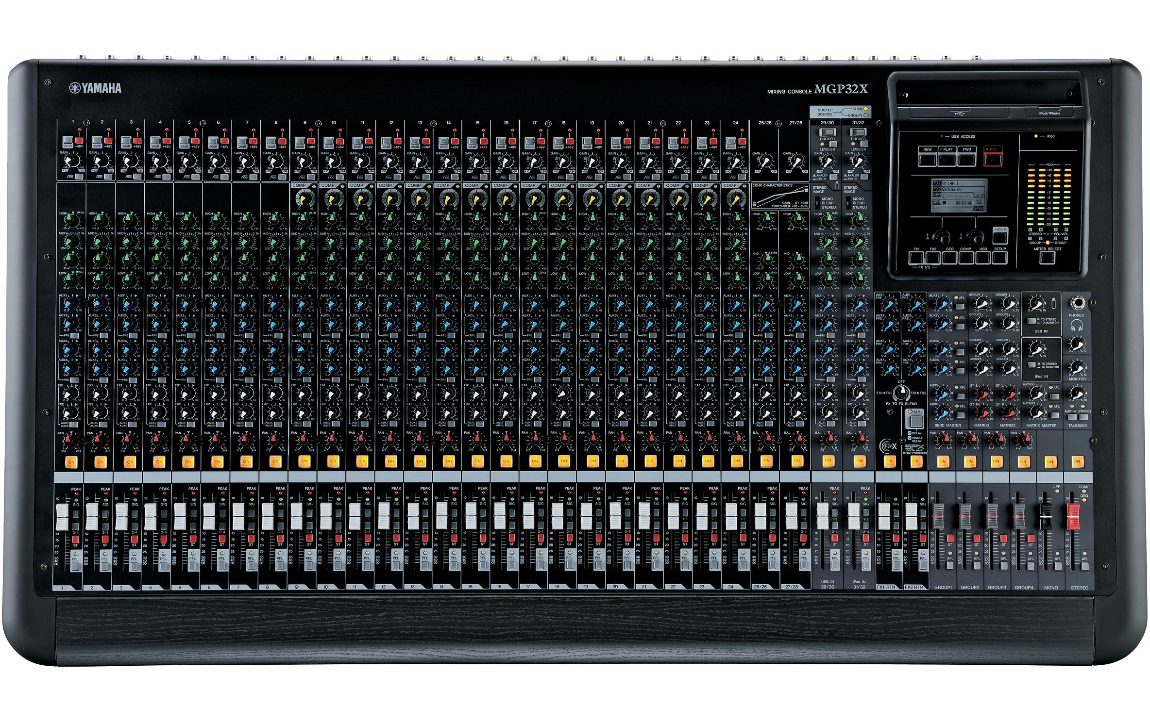 Mischpult MGP32X<br>32-Kanal-Analogmixer mit digitalen Effekten, iPod/iPhone-Integration und Mono- und Stereo-Summierung