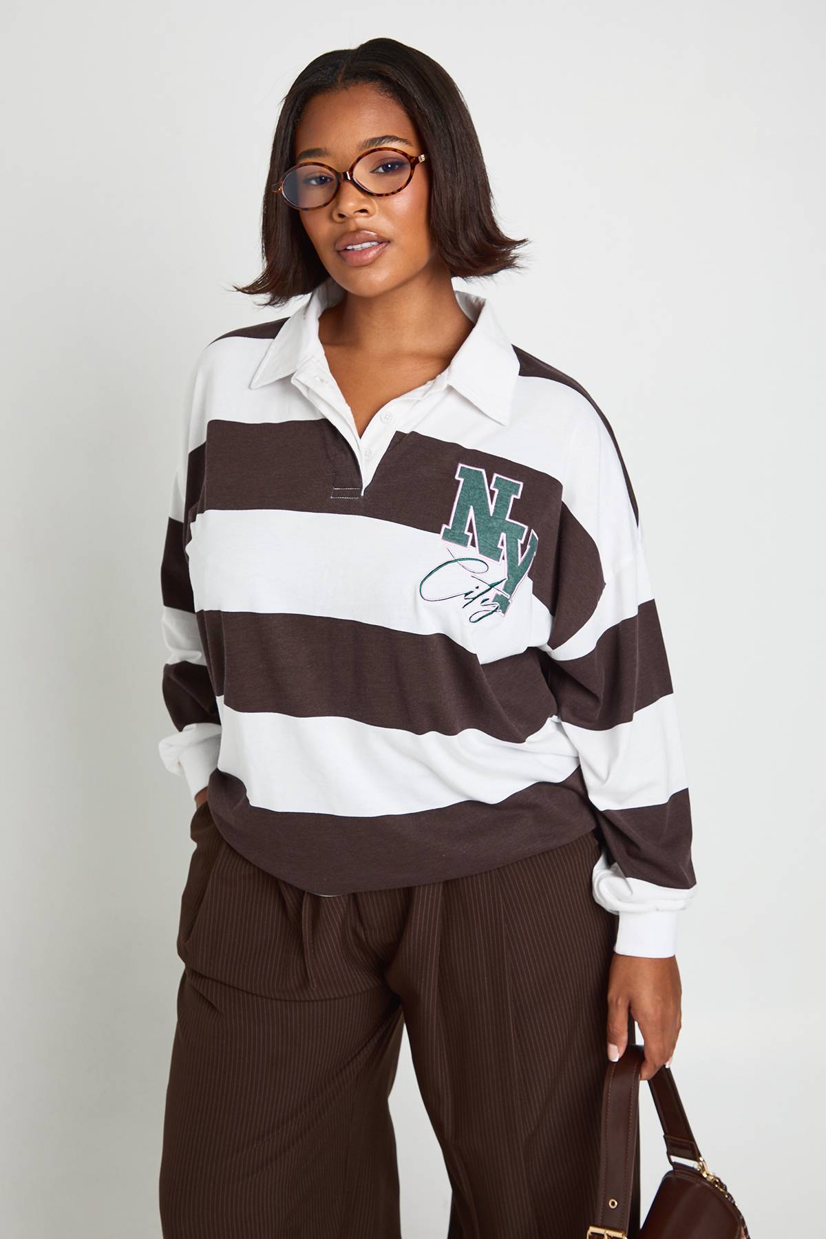boohoo Maillot de Rugby Plus NY Stripe