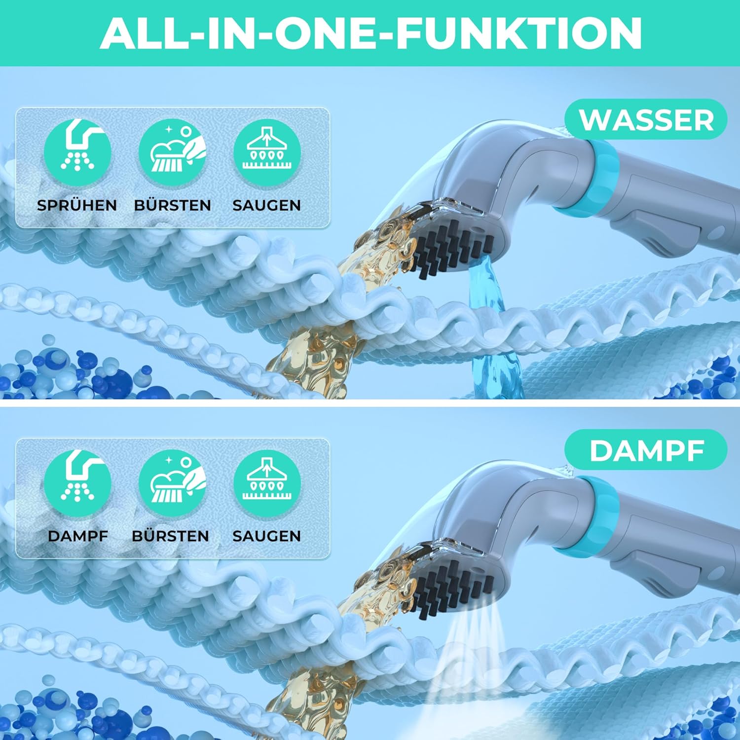 HAUSHOF Waschsauger mit Dampffunktion, StainZapper Vapo Teppichreiniger Polsterreiniger Gerät mit Warmwasserfunktion & Hochtemperatur-Dampffunktion, Mit Reinigungsmittel, Für Teppich, Sofa, Auto