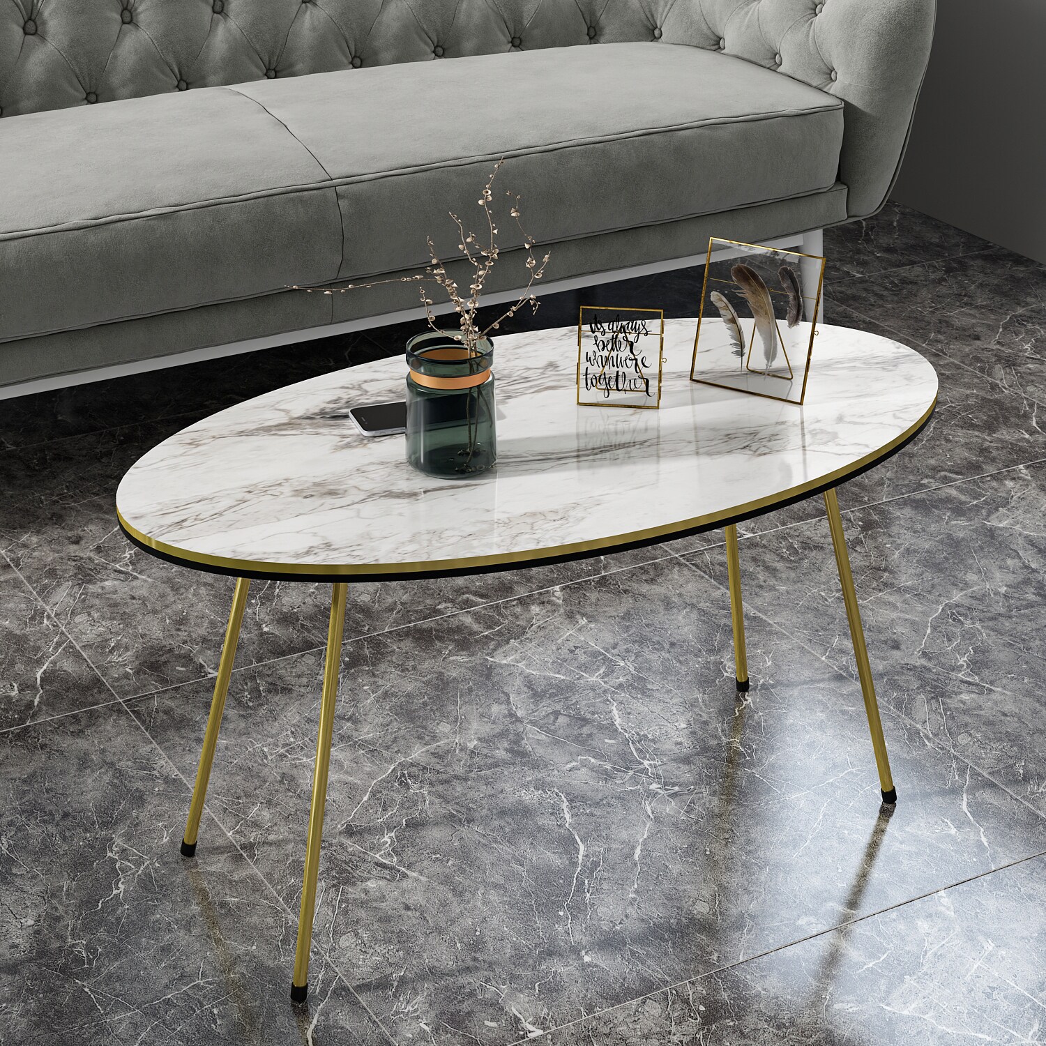 Couchtisch Marmor Optik Oval Weiß 20656962