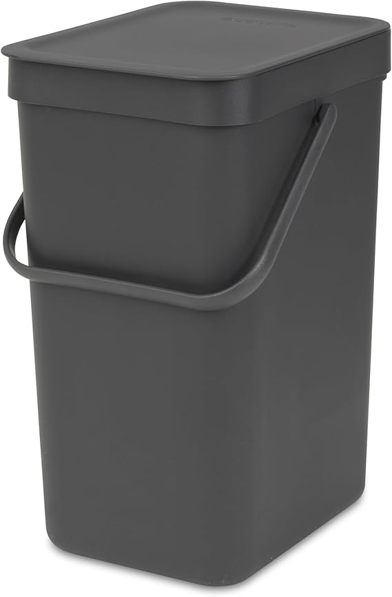 Brabantia Afvalbak met Open Blijft Deksel, 12 Liter, HxBxD 35 x 20 x 24,9 cm, Kunststof, Donkergrijs