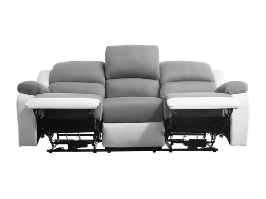 Canapé de Relaxation électrique 3 places Microfibre et Simili Léo - Blanc et gris - L193 x 93 x 96cm - Loungitude