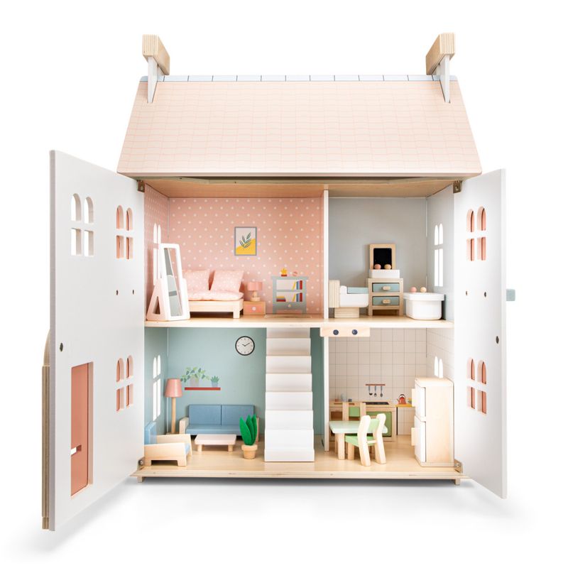 New Classic Toys Dukkehus i tre, inkl. 20 Dukkehusmøbler