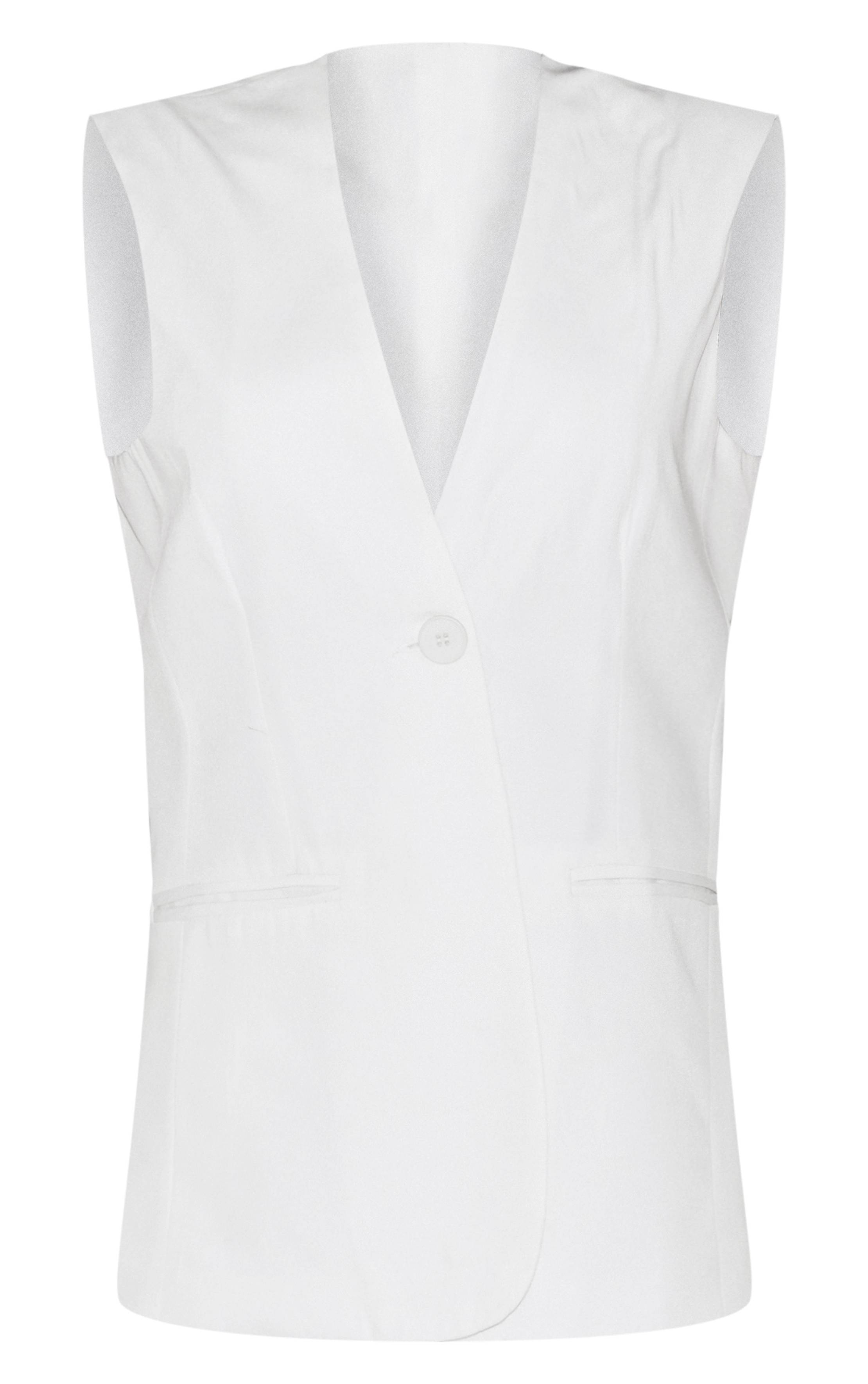 Crème Gilet Long Ajusté Tissé Haut De Gamme