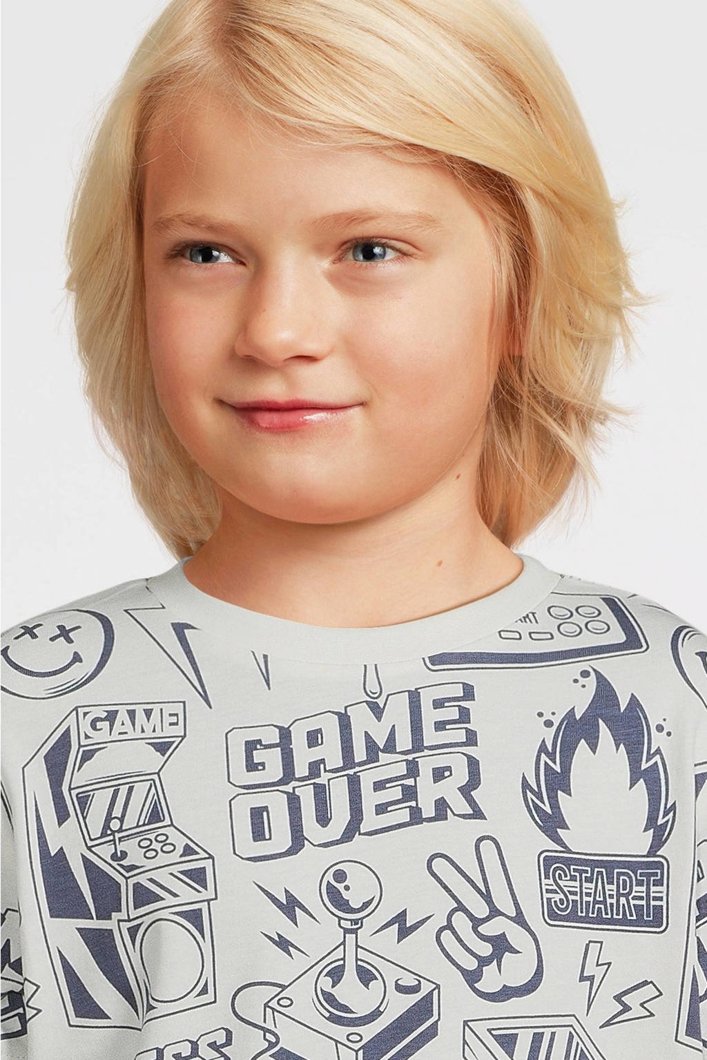 Orange Stars T-shirt Peer met all over print wit/blauw