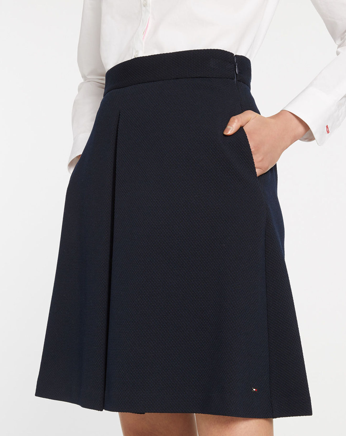 Tommy Hilfiger Jupe texturée genou bleu marine