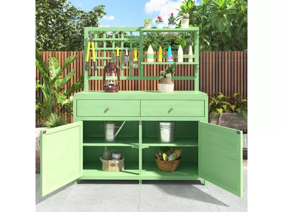 Armoire de jardin en bois avec étagères fixes pour rangement extérieur coffre d'exterieur couleur vert nature