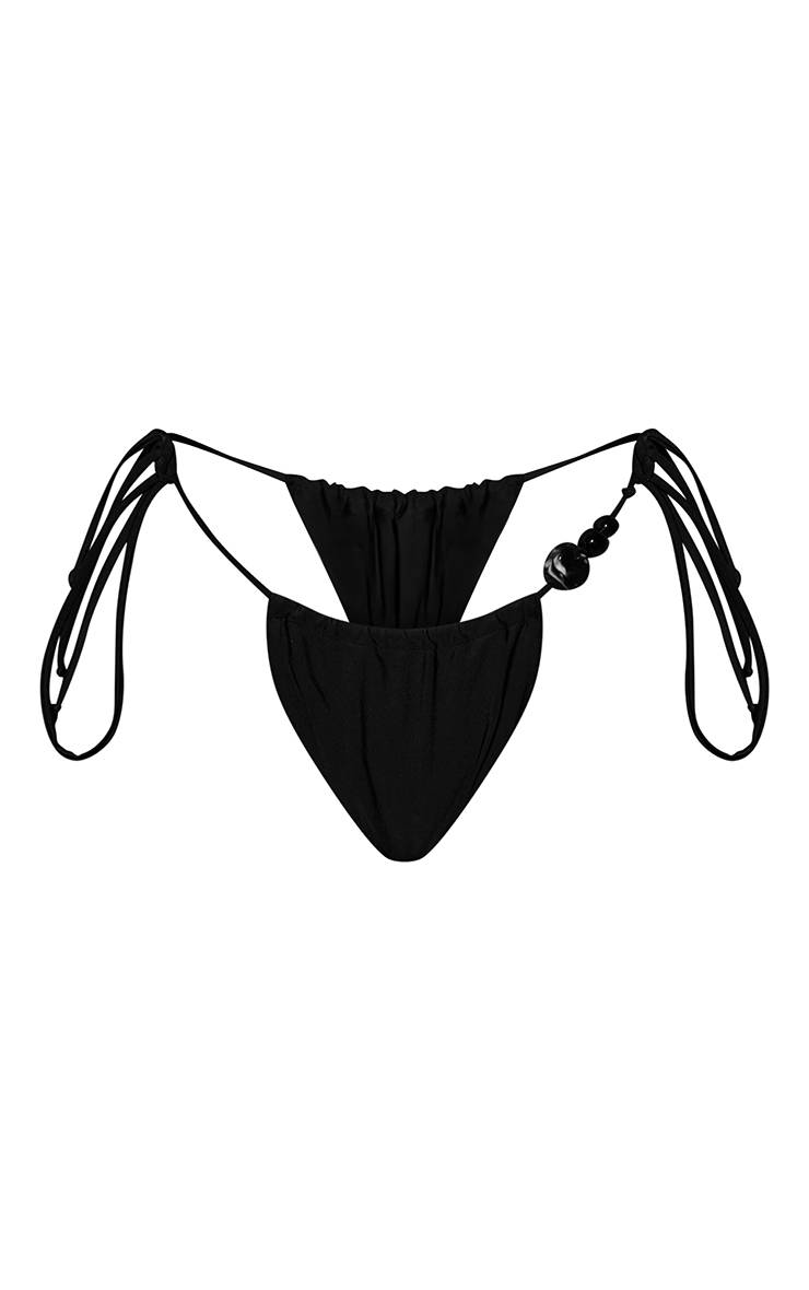 Noir Bas De Bikini À Liens Latéraux Avec Perles Décoratives