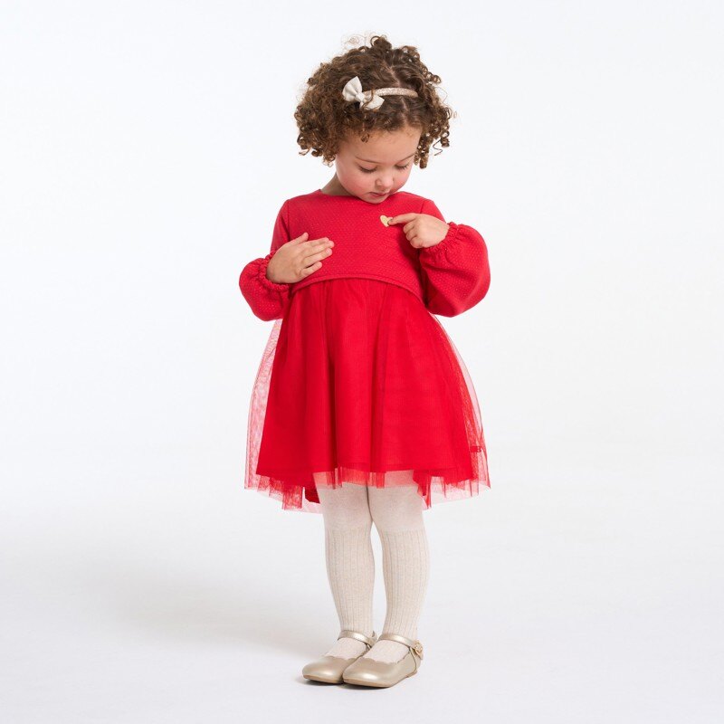 Robe de fête bi-matière rouge bébé fille Rouge
