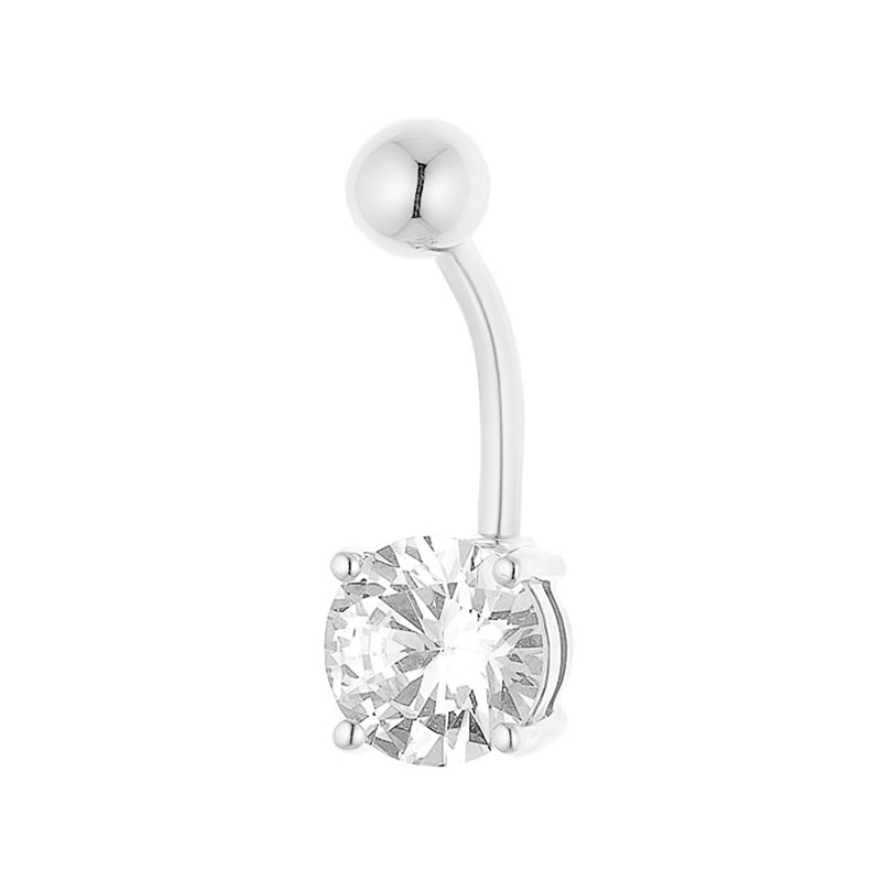 Piercing de nombril - Solitaire blanc - Argent 925