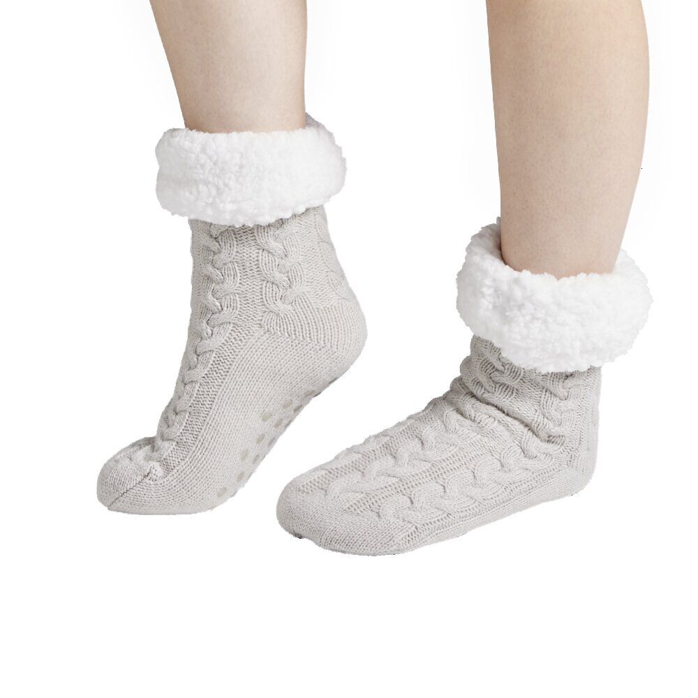 Chaussettes d'intérieur doublées peluche gris TU