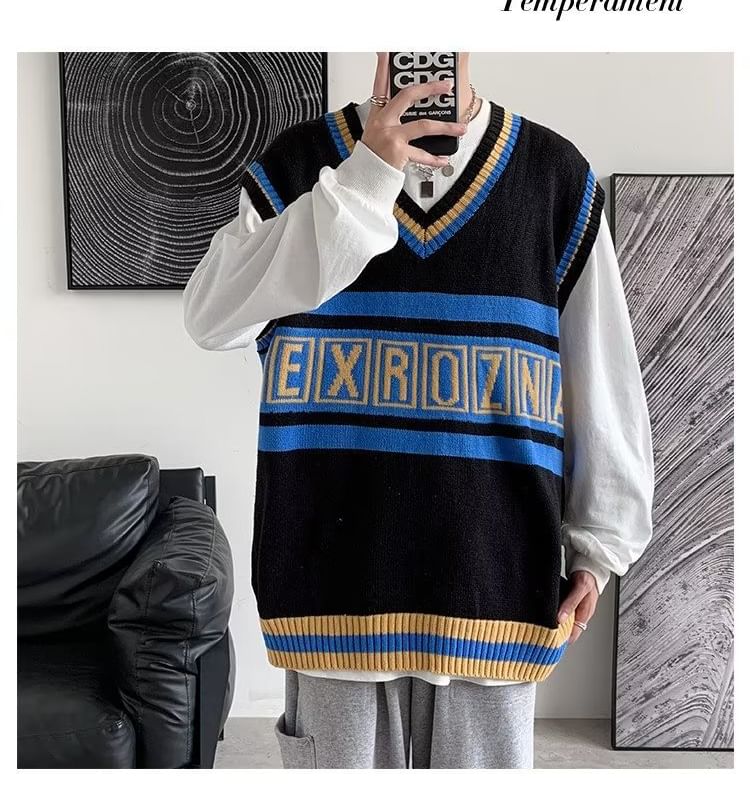jaywoon - Oversized vest met V-hals en letters