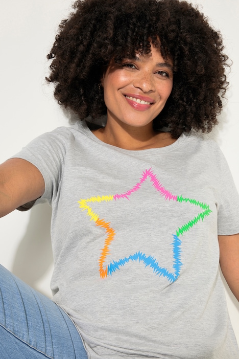 T-Shirt, Neon-Stern, Rundhals, Halbarm