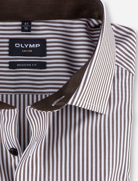 OLYMP - Modern Fit - Overhemd - Bruin Gestreept - Popeline