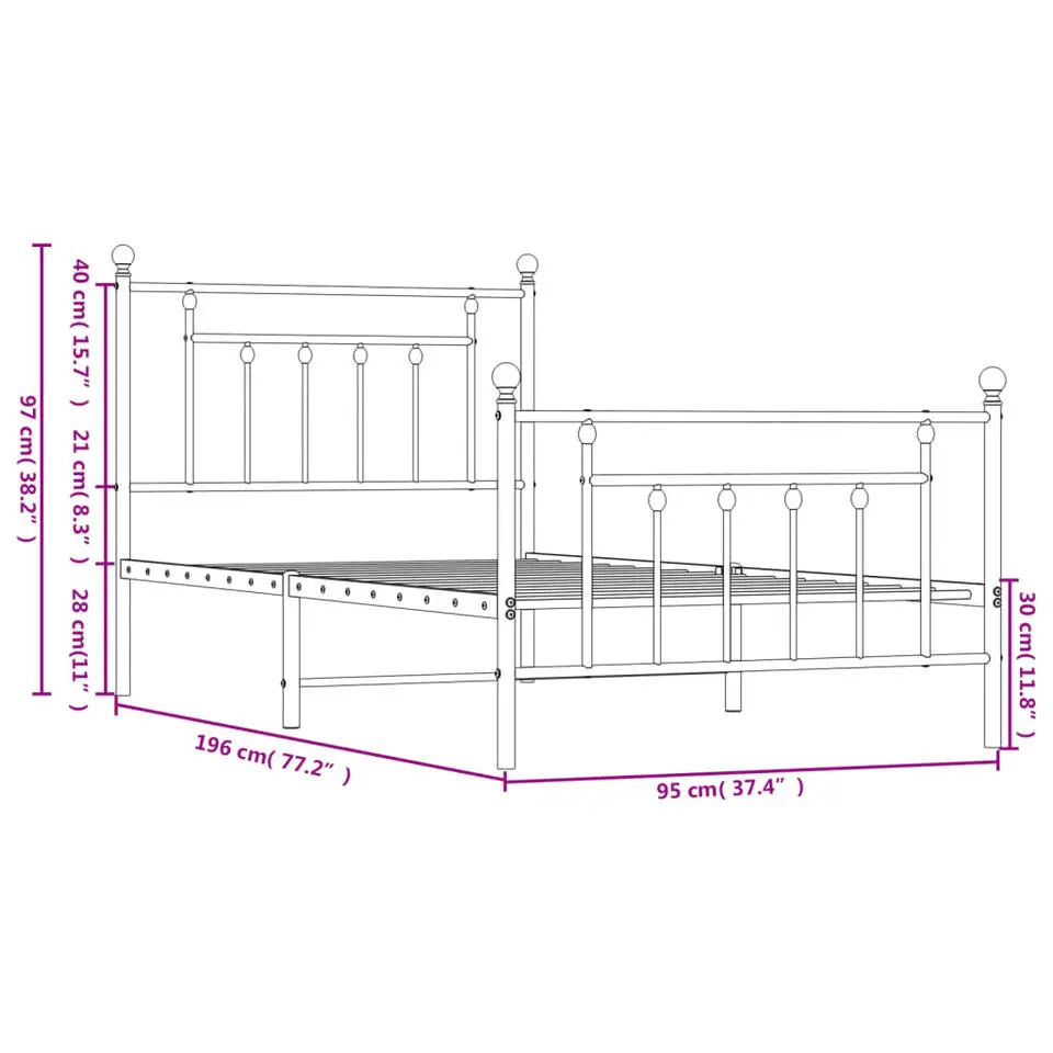 vidaXL - Bed frame met hoofd- en voeteneinde - Zwart - Metaal - 90x190 cm