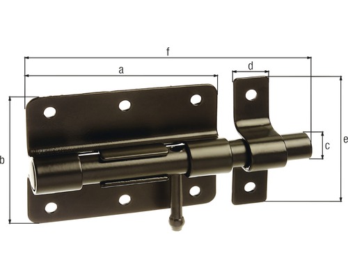 Schootgrendel met aangehechte lus 80x58 mm zwart kunststof gecoat