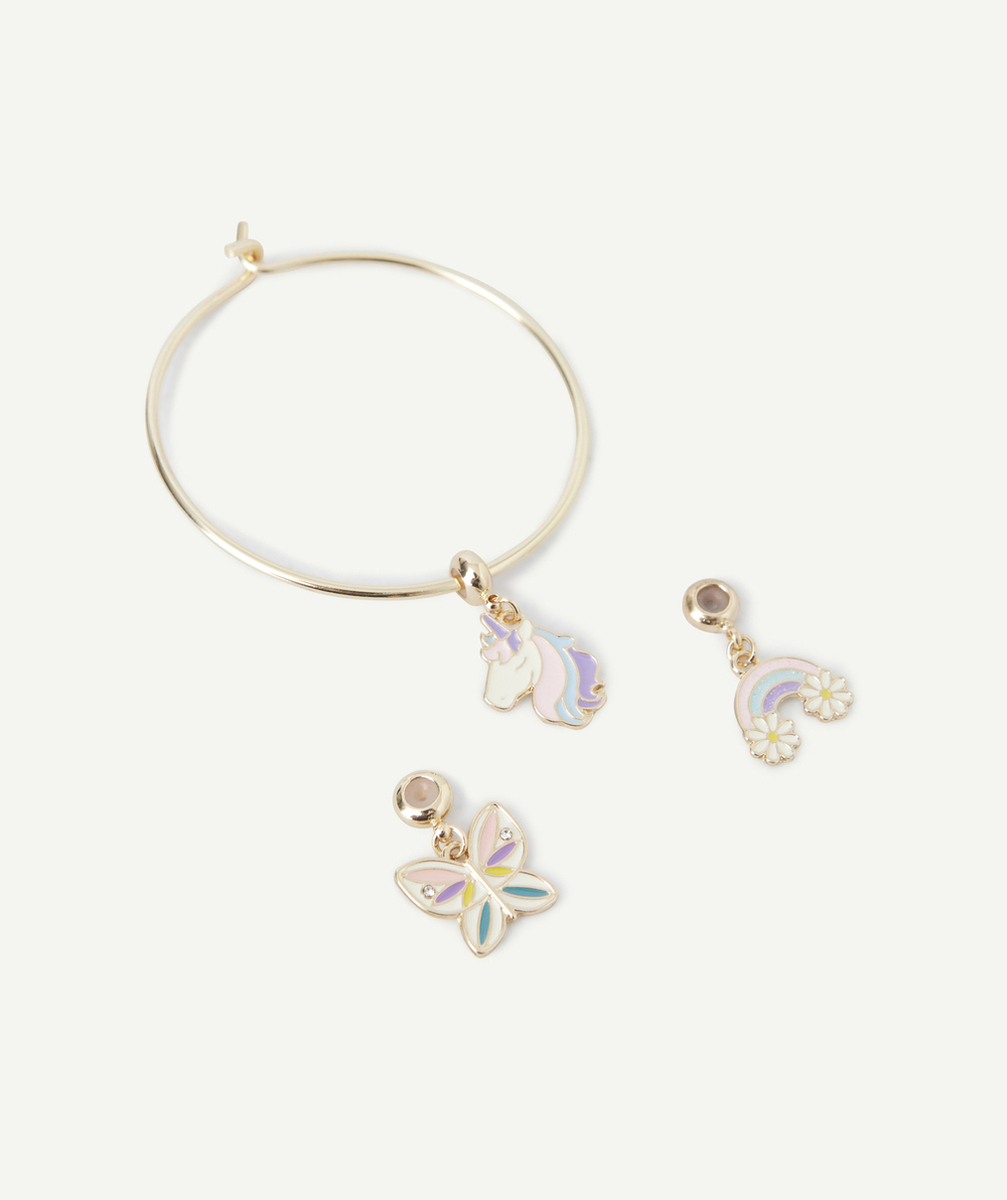 BRACELET DORÉE FILLE AVEC BRELOQUES LICORNE ARC-EN-CIEL ET PAPILLON