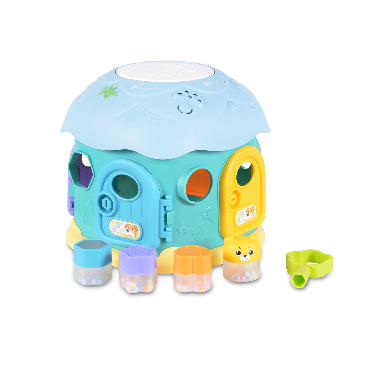 Moni Sortierspiel Steckspiel Pilzhaus Musik Licht Formsortierspiel 4 Formen blau