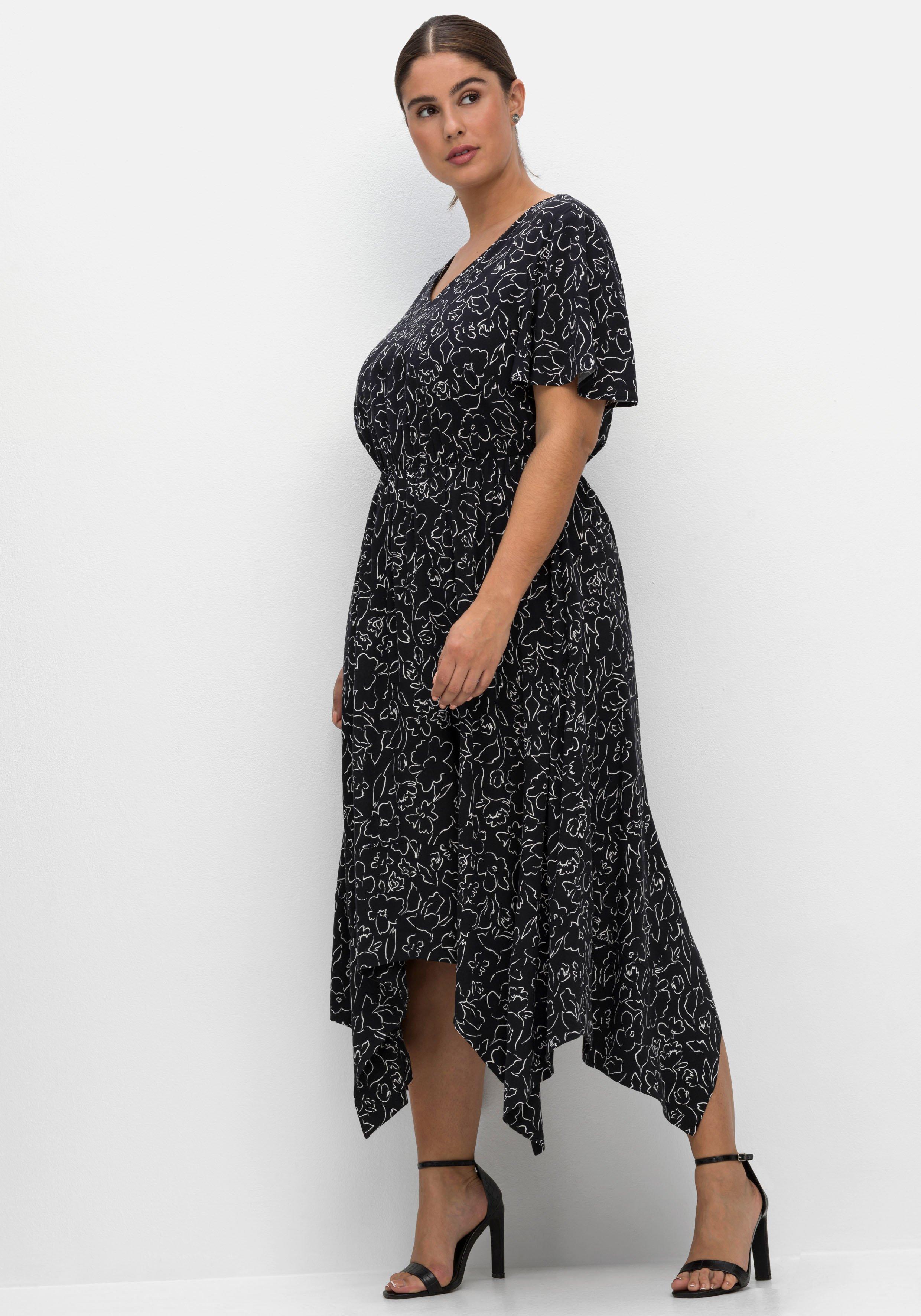Maxikleid mit Alloverprint und Zipfelsaum
