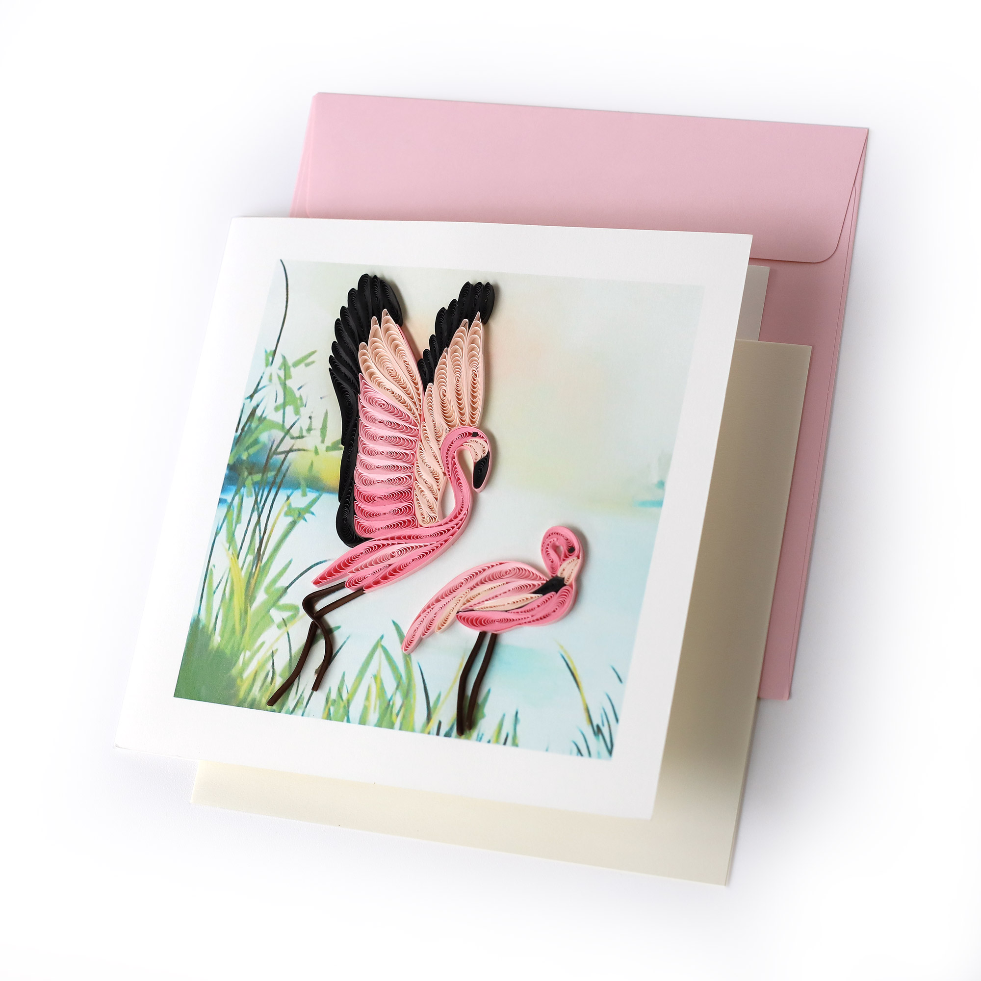 Grußkarte 'Flamingos', B 15 cm, H 15 cm günstig bestellen