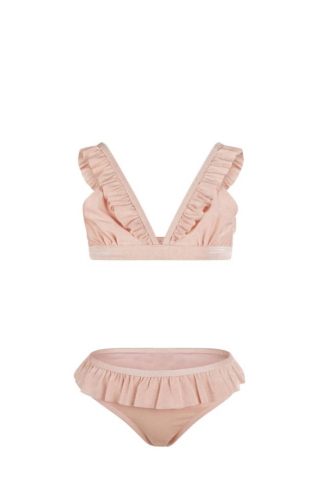 bikini met ruches en lurex roze