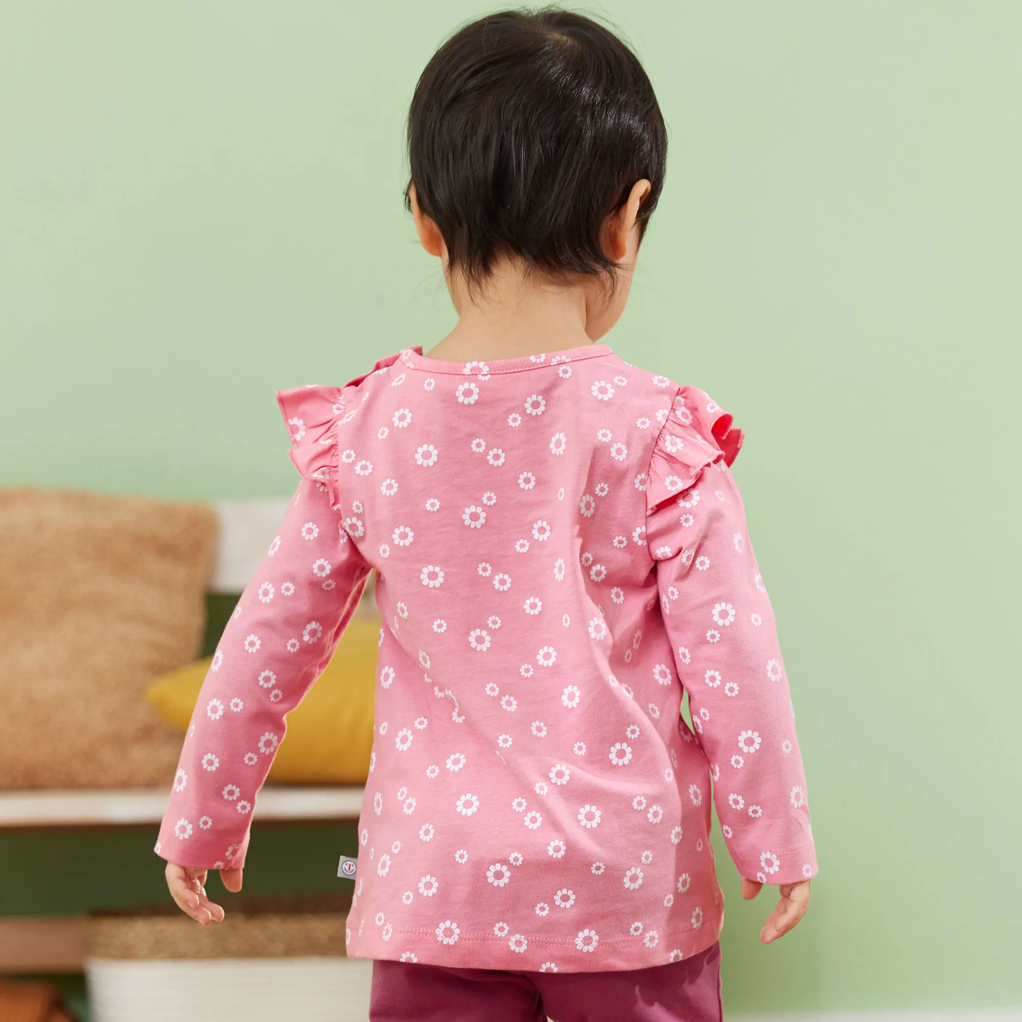 Baby-Mädchen-Shirt mit Blumen-Brusttasche