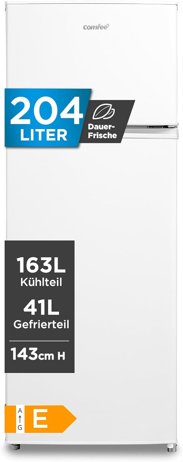 RCT284WH2A Kühl-/Gefrierkombination/Gefrierteil oben/176 kWh/Jahr/143cm Höhe/LED Licht/Reversibles Türscharnier/Weiß
