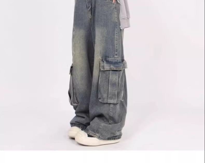 Kenning - High Rise Washed Wide Leg Cargo Jeans