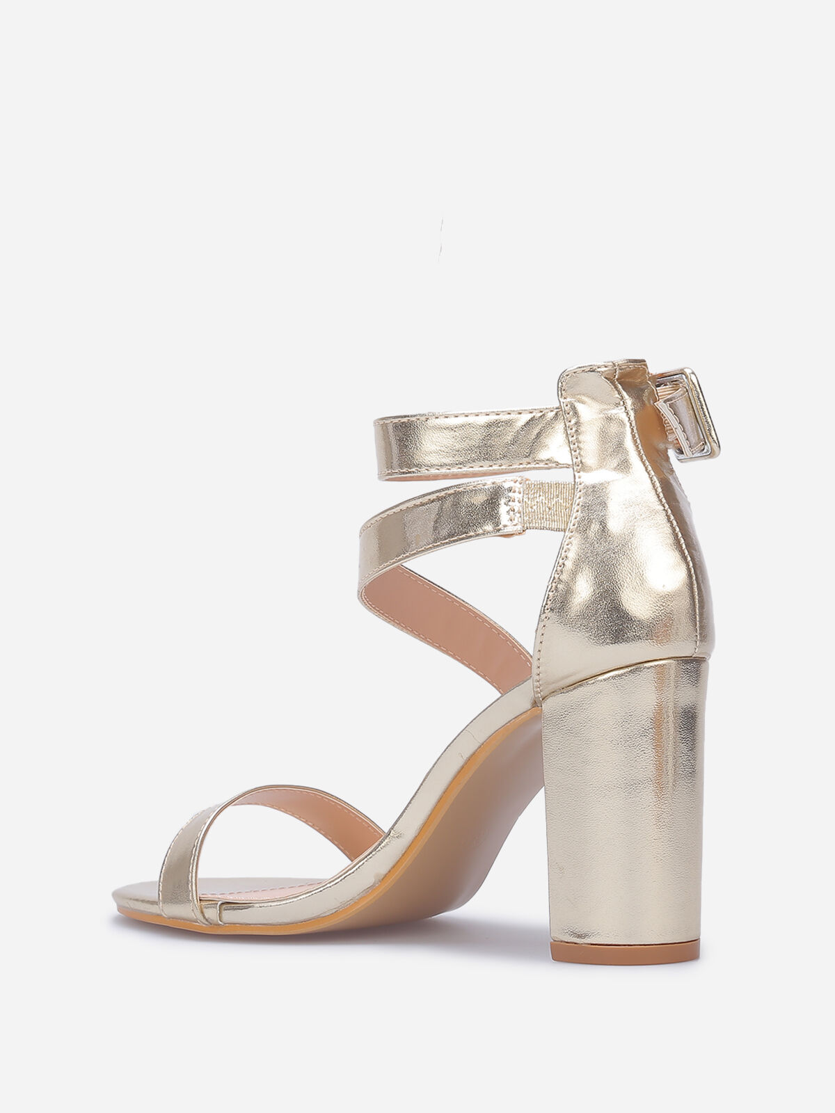 Sandales à talon avec doubles brides- Doré