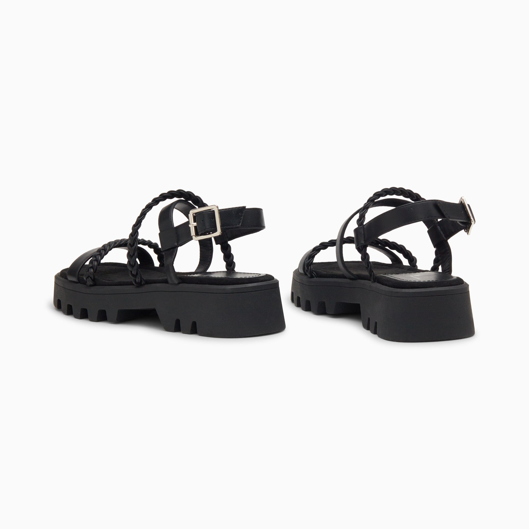 Sandales plates-Sandales Bonnie noires à brides tressées et plateforme crantée