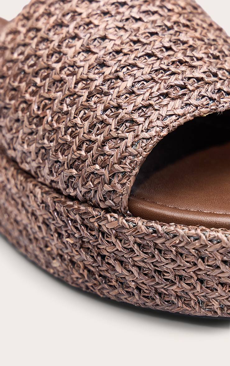 Chocolat Sandales Mules À Plateforme Plate En Raphia