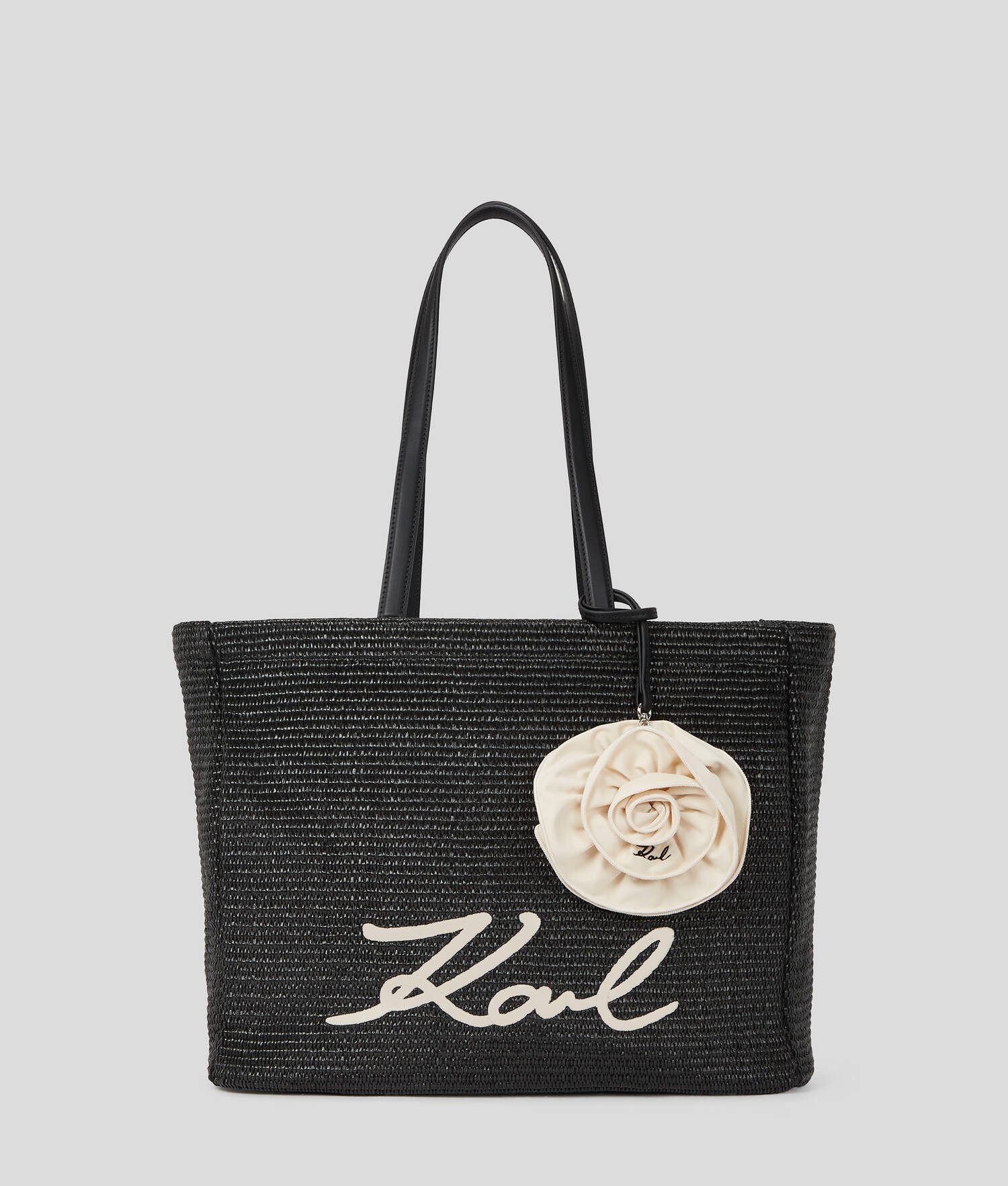 CABAS DE PLAGE FLORAL EN RAPHIA K/SIGNATURE - Noir