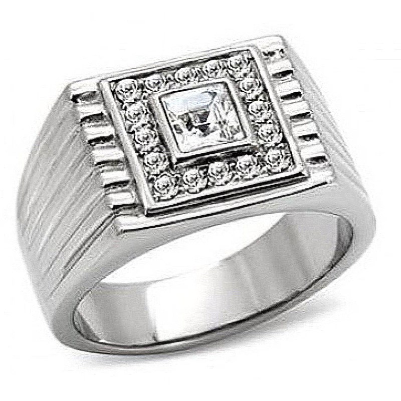 Bague chevalière homme taille 62 argenté cz cristal rond et carré wi124