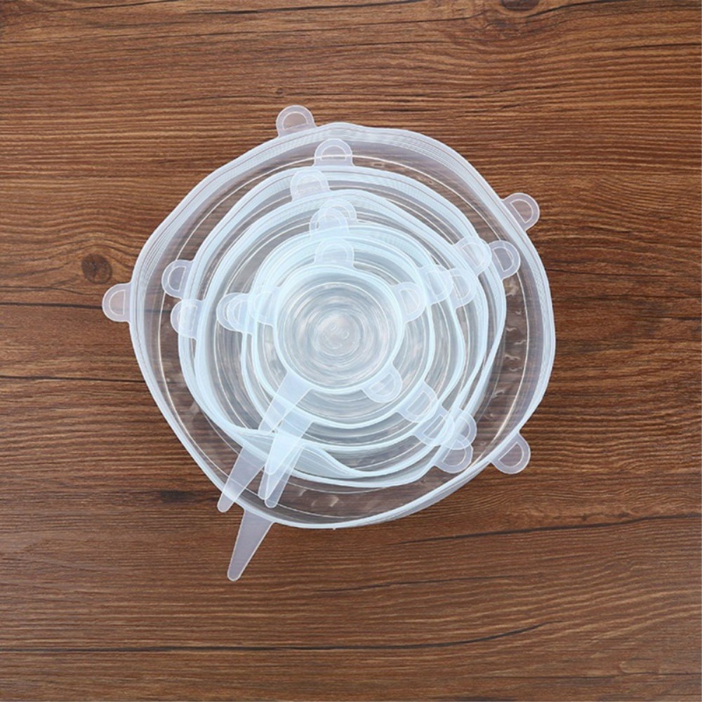 (6er Set) Universal Silikon Lebensmittel Deckel Wiederverwendbare Abdeckung für Früchte / Gemüse / Schüsseln - Transparent