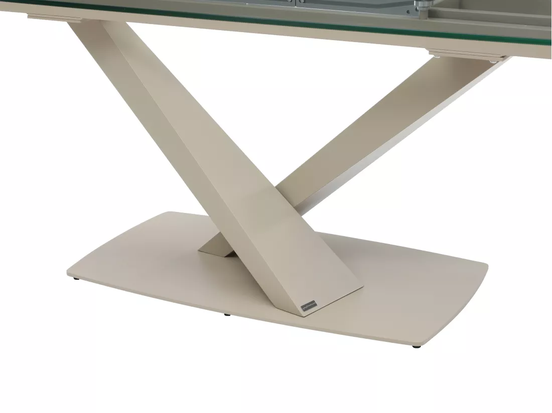 Table à manger extensible 6 à 10 personnes en verre trempé et métal - Transparent et beige - MALATA de Maison Céphy