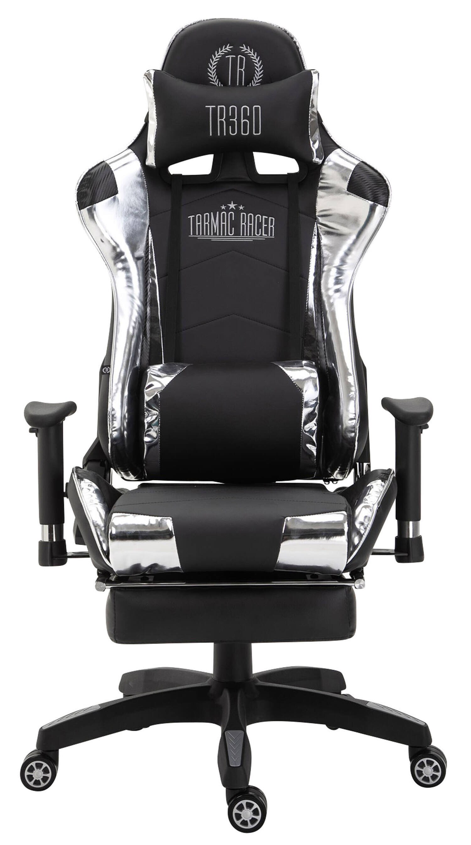TPFLiving Racing Bürostuhl Turbine mit Fußablage glanz Schwarz/Weiß