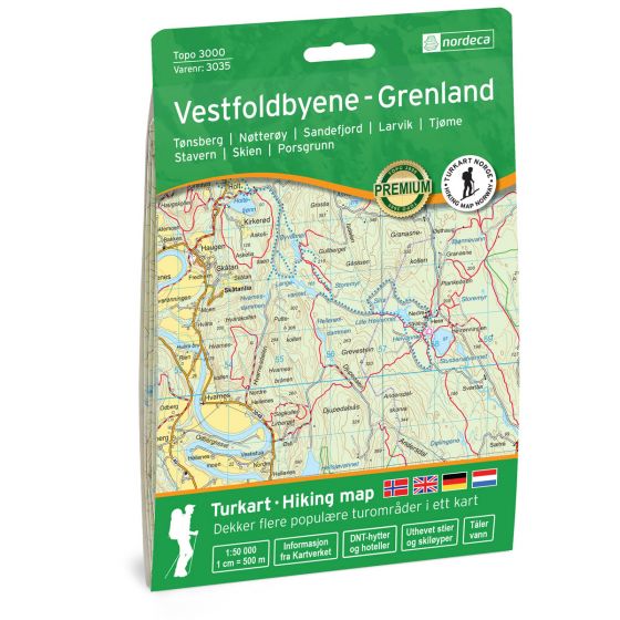 Turkart, Vestfoldbyene-Grenland<br>Dekker populære turområder med uthevet turinformasjon!