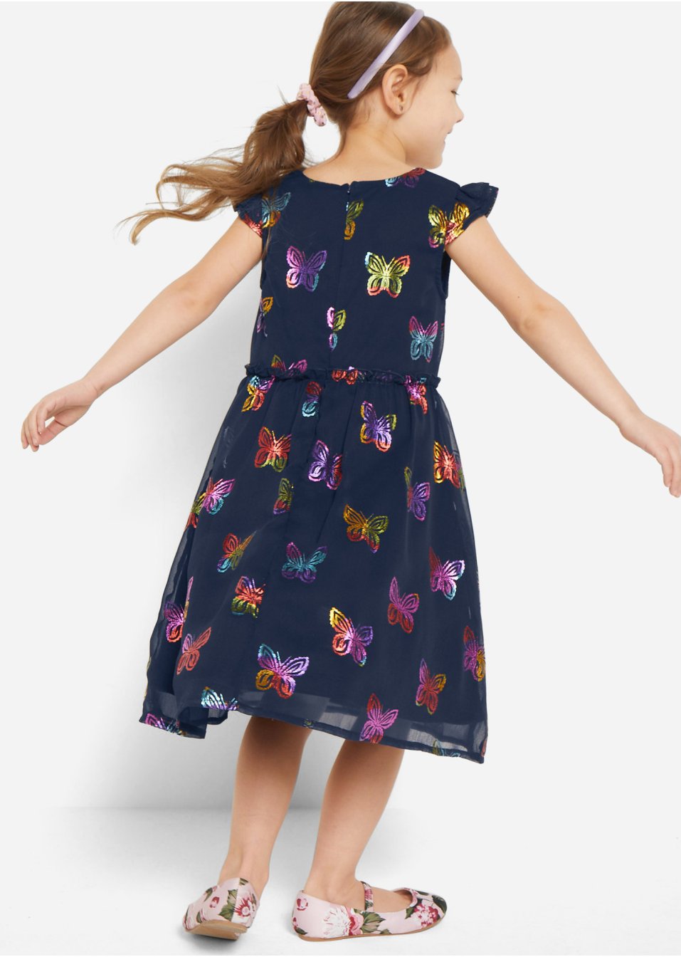 Robe de fête fille en chiffon avec imprimé papillon