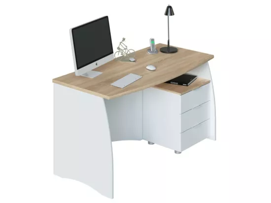 Bureau avec Caisson de 3 Tiroirs Blanc et Plateau Aspect Bois - L136 cm