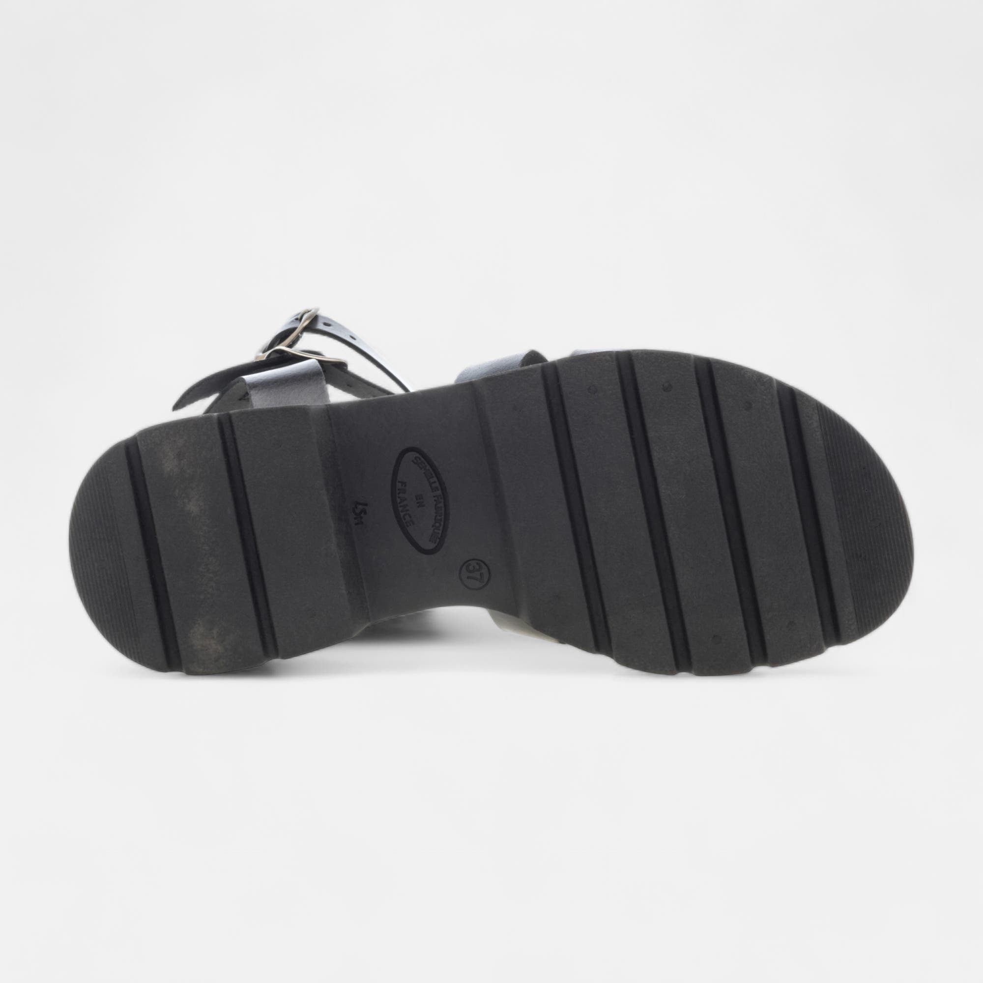 Sandales à talon compensé Femme en cuir noir