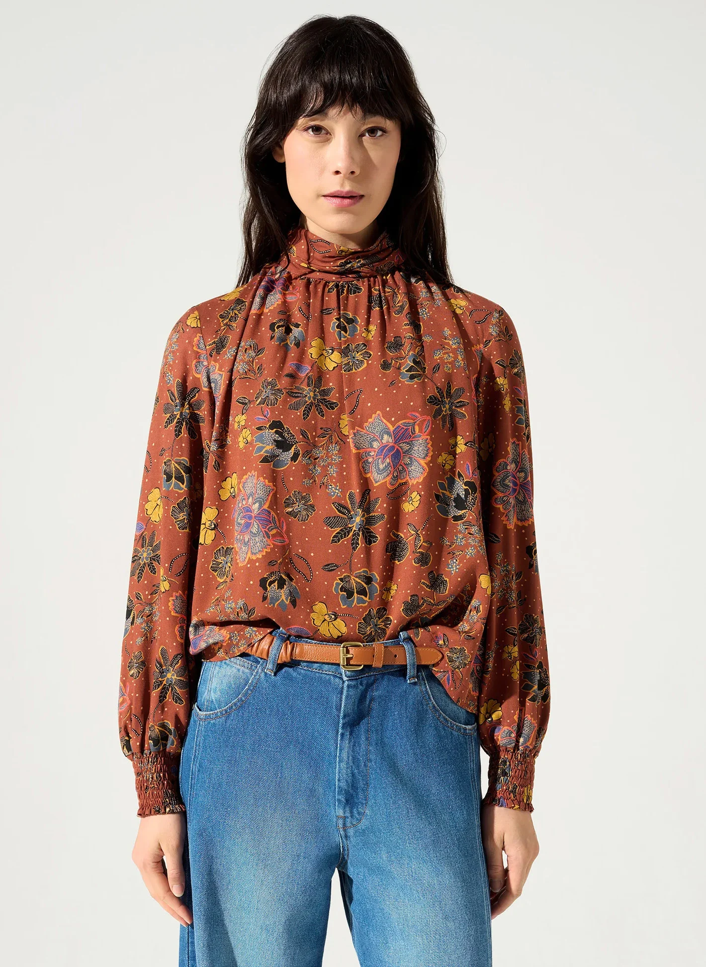 GITA - Blouse ample à col montant | Rouge