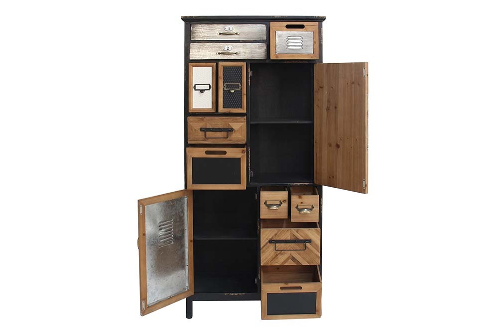 Industrial Schubladenschrank SECRETS 150cm braun schwarz Metall Pinienholz Vintage
