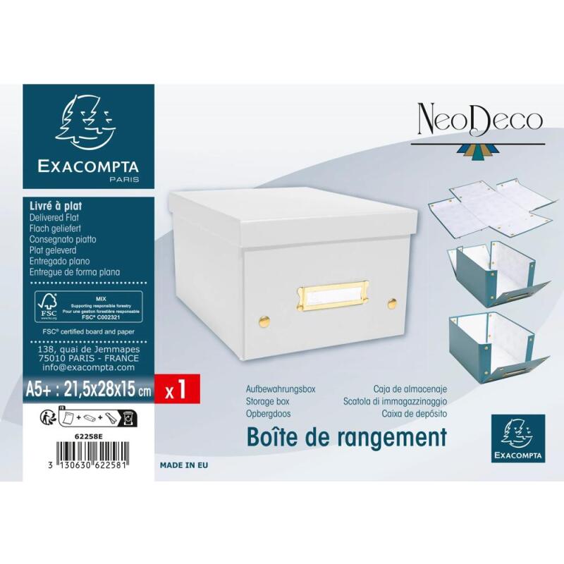 Boîte de rangement à plat carton 20x26x15cm Néo Déco - Blanc