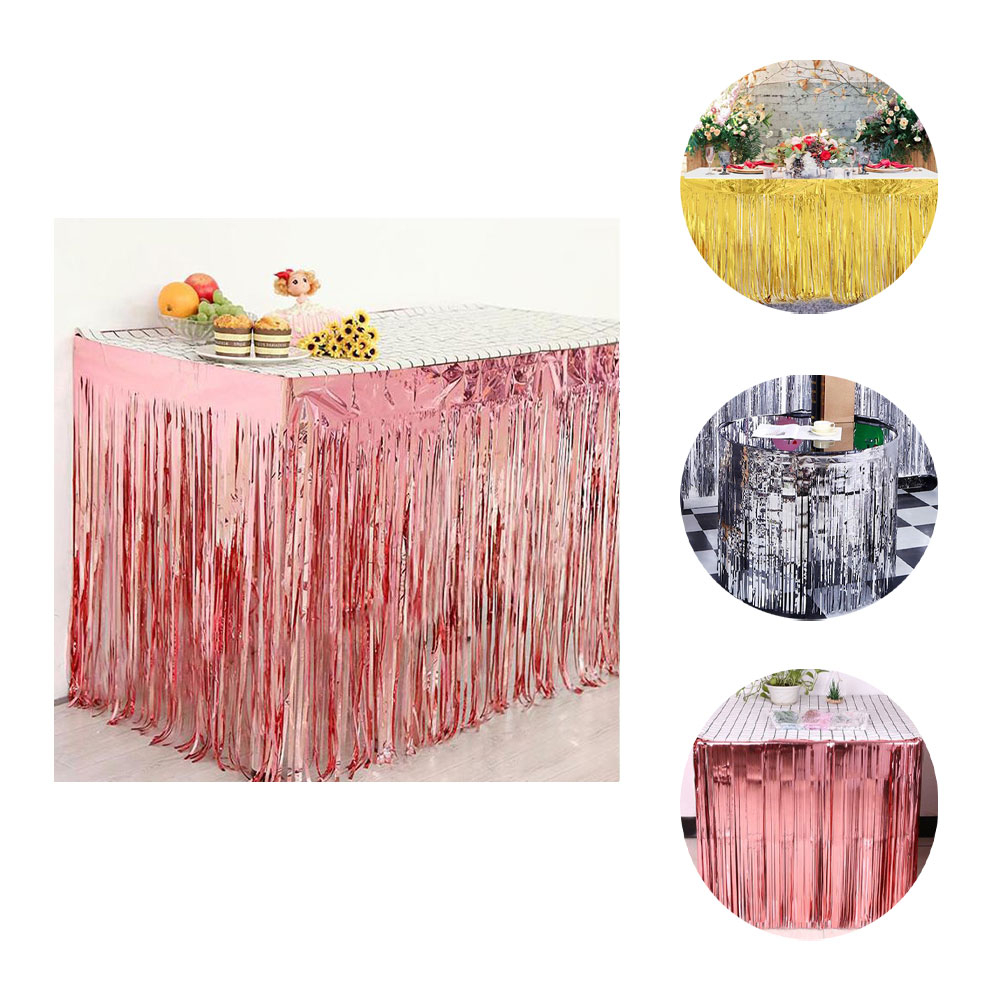 (250x80cm) Party Tisch Deko Metallic Lametta Vorhang Glänzender Fransen Vorhang für Apéro / Esstisch - Roségold