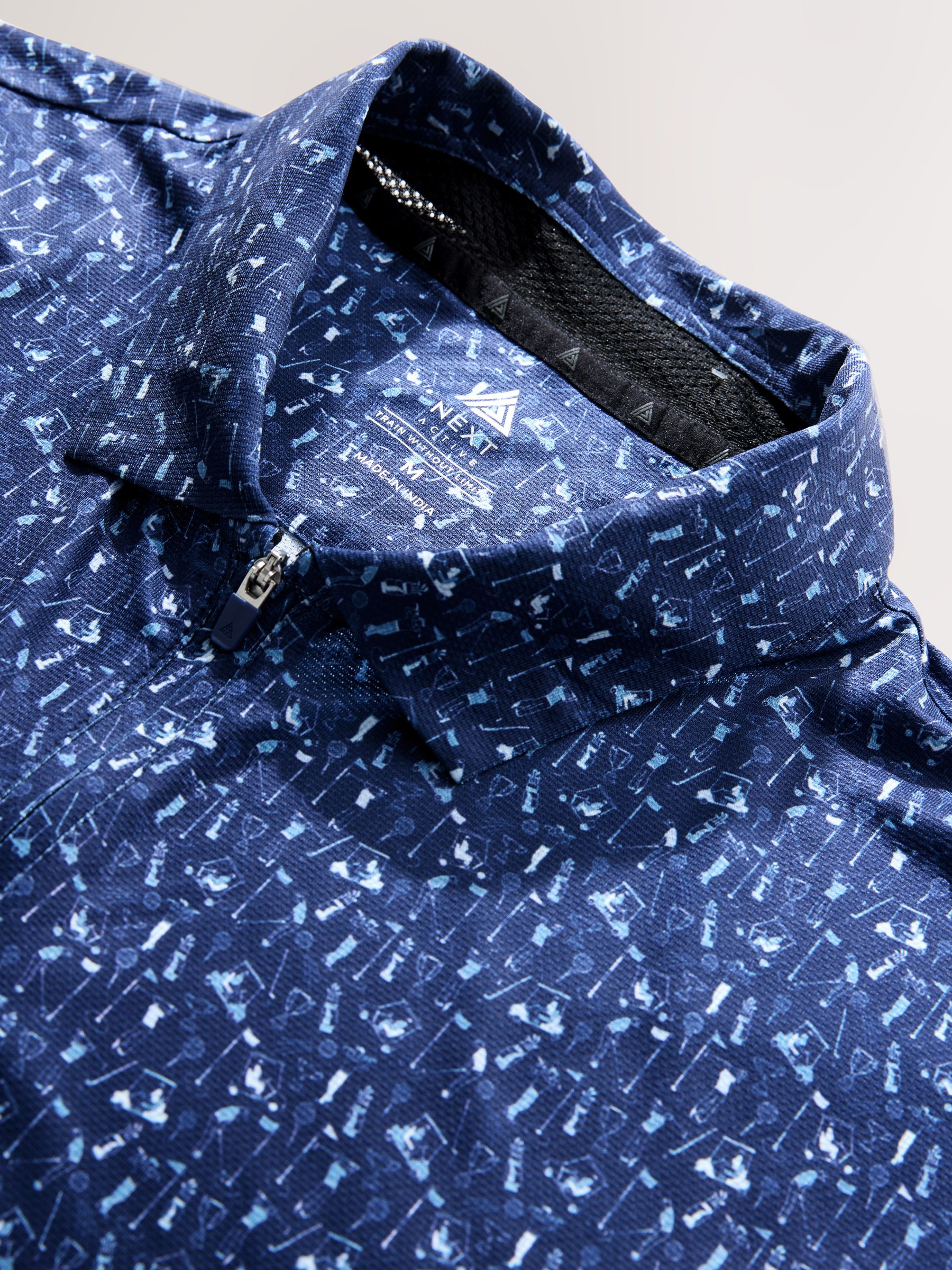 Donkerblauw - Active Geometric Print Golf Polo Shirt