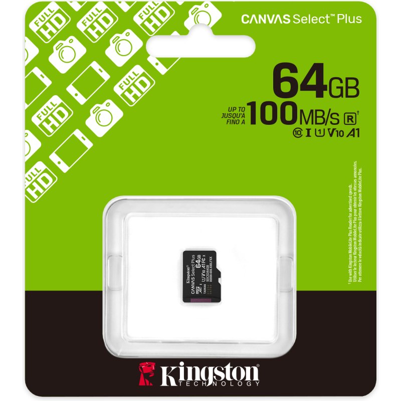 Kingston Technology 64GB micSDXC Canvas Select Plus Gen3 100R A1 (Adaptateur SD non inclus)