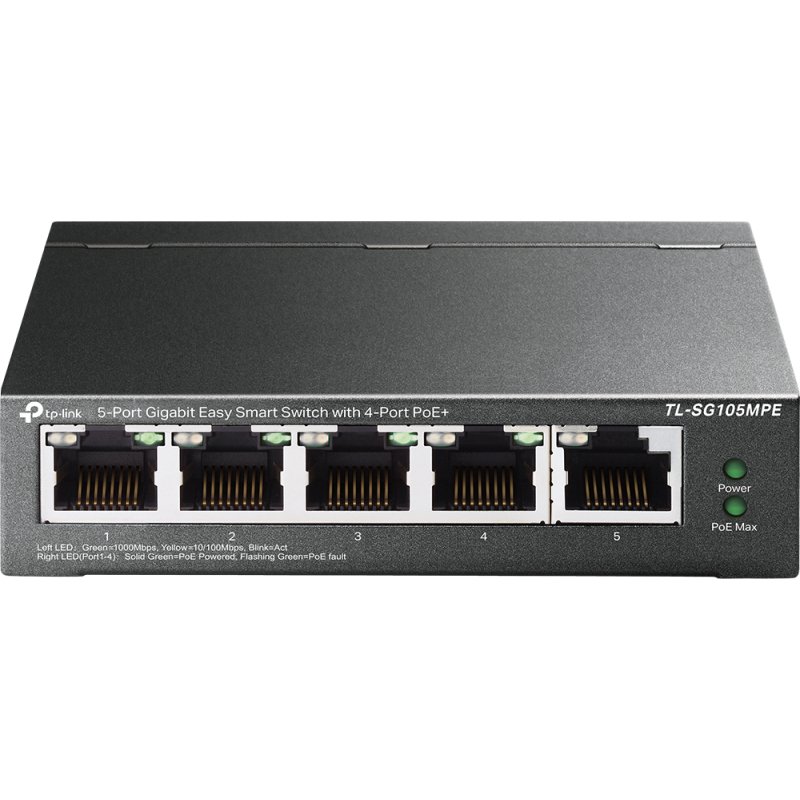 TP-Link TL-SG105MPE commutateur réseau L2 Gigabit Ethernet (10/100/1000) Connexion Ethernet, supportant l'alimentation via ce port (PoE) Noir